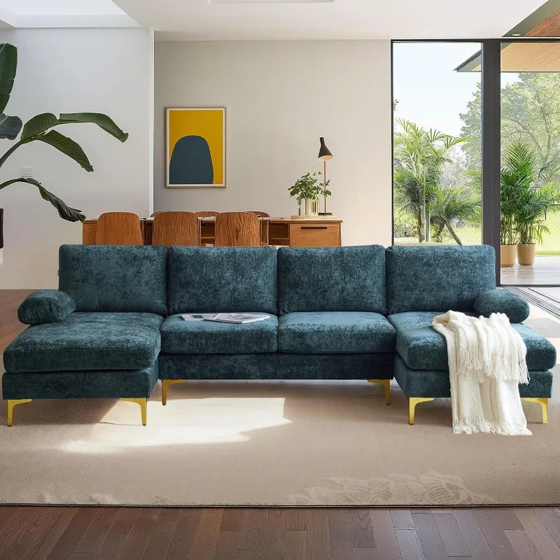 Velour Luxury Series: 4-Seater Sectional Couch w/ Double Chaise