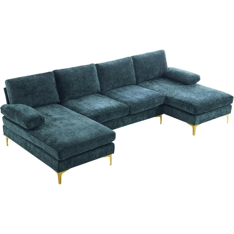 Velour Luxury Series: 4-Seater Sectional Couch w/ Double Chaise
