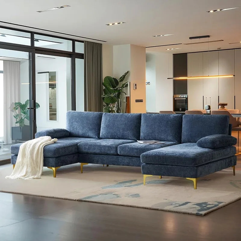 Velour Luxury Series: 4-Seater Sectional Couch w/ Double Chaise