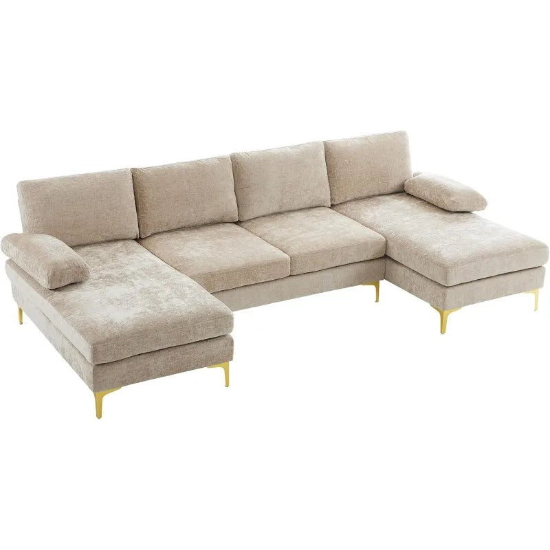 Velour Luxury Series: 4-Seater Sectional Couch w/ Double Chaise