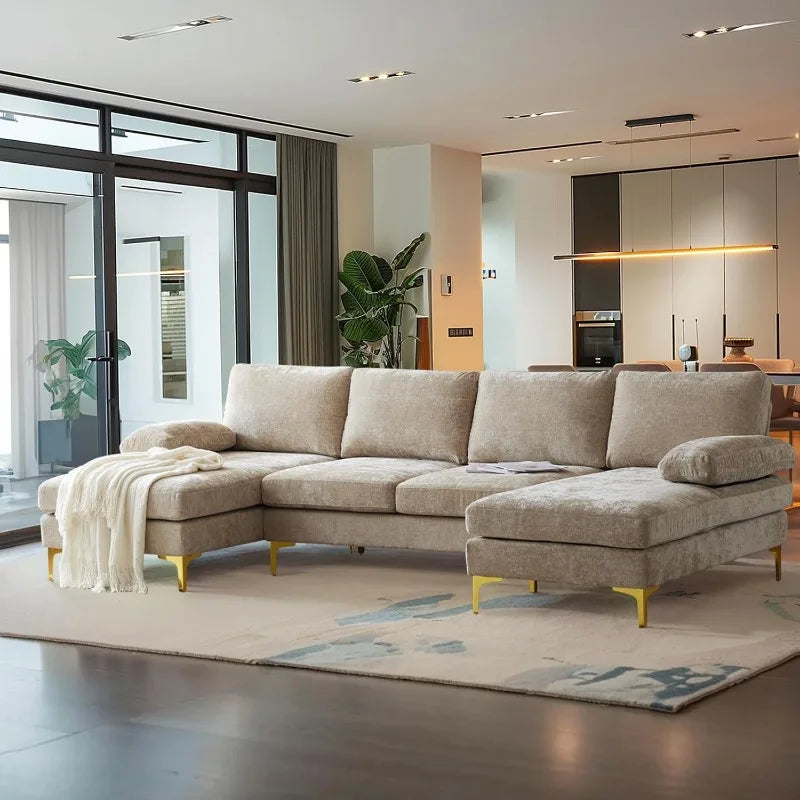 Velour Luxury Series: 4-Seater Sectional Couch w/ Double Chaise