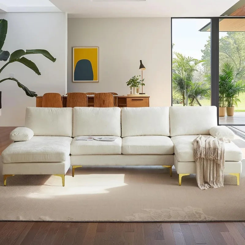 Velour Luxury Series: 4-Seater Sectional Couch w/ Double Chaise