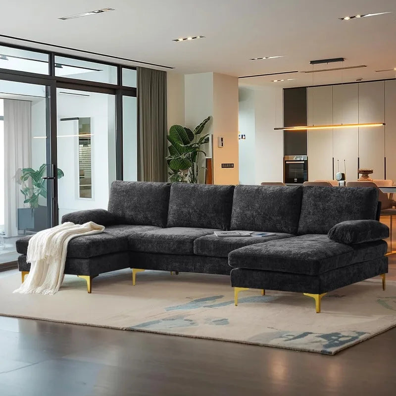Velour Luxury Series: 4-Seater Sectional Couch w/ Double Chaise