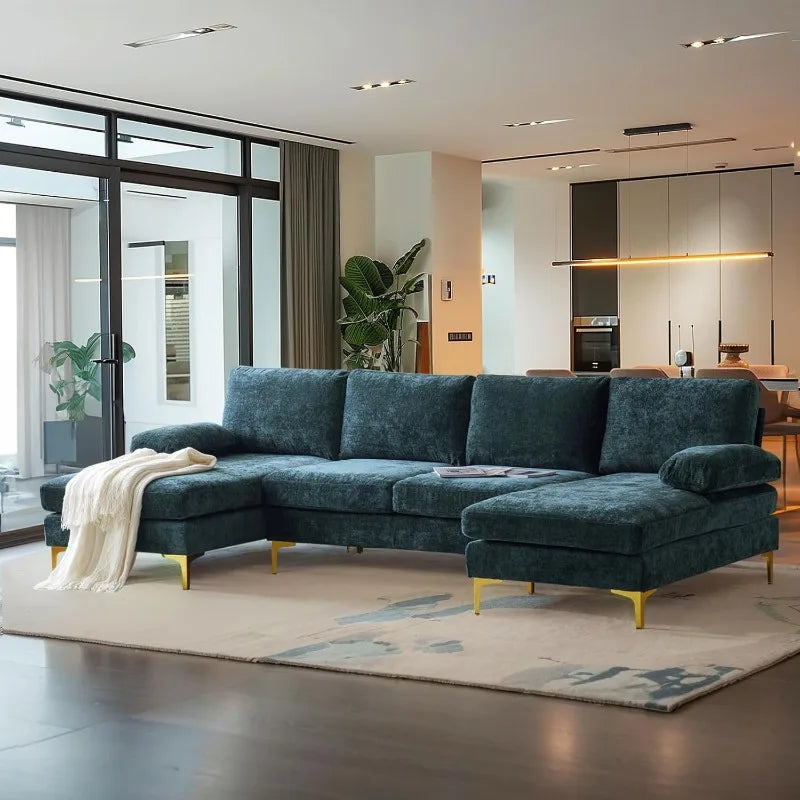 Velour Luxury Series: 4-Seater Sectional Couch w/ Double Chaise