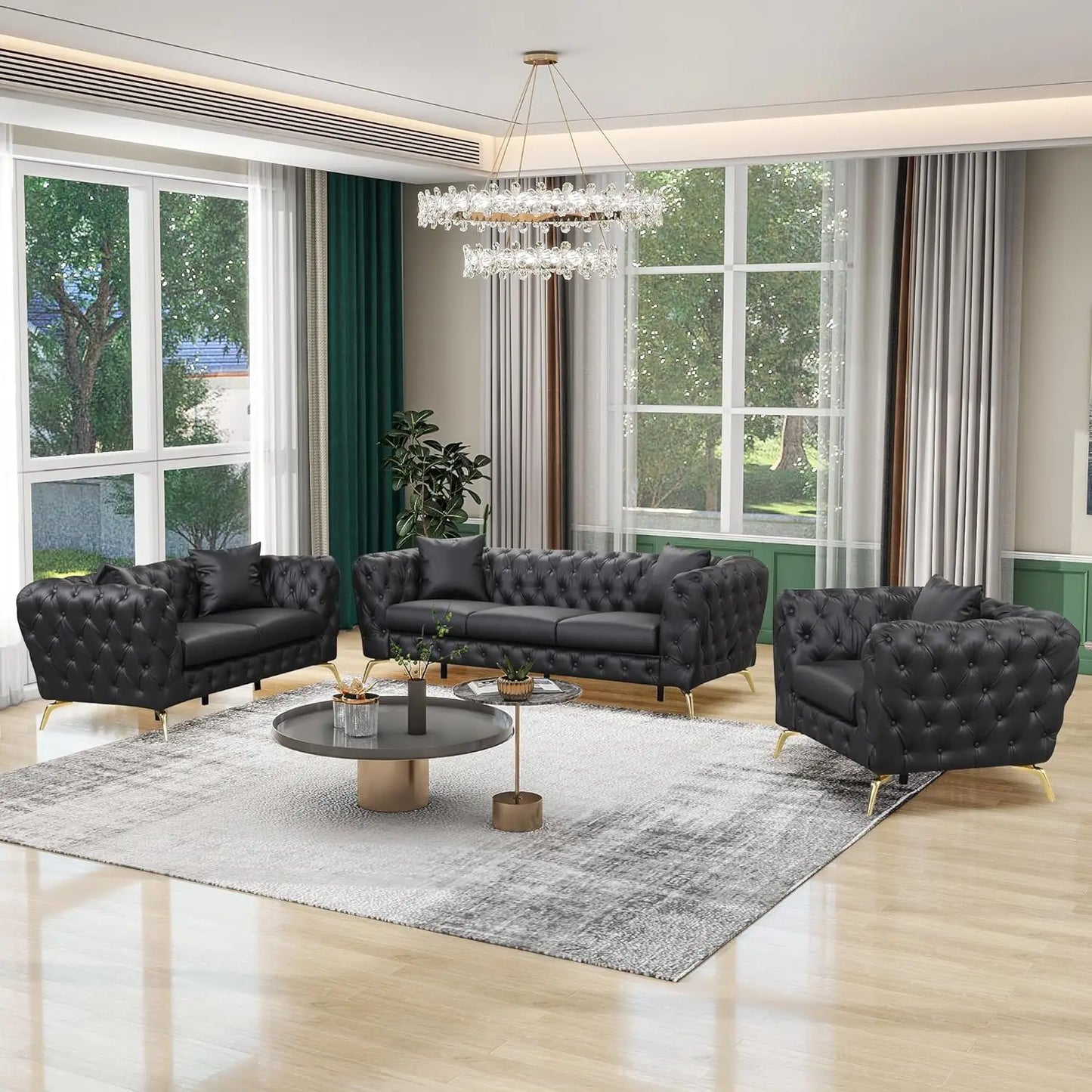 Leather & Fleece Series: 3-Piece Sofa Set (Sofa, Loveseat, & Chair)