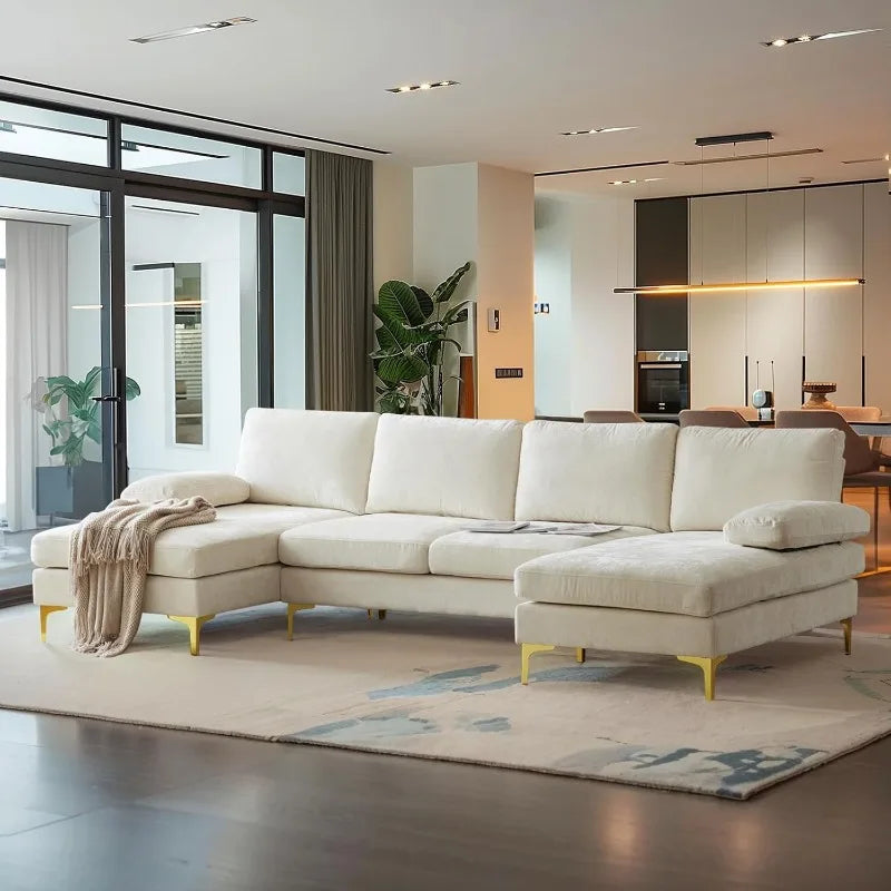 Velour Luxury Series: 4-Seater Sectional Couch w/ Double Chaise