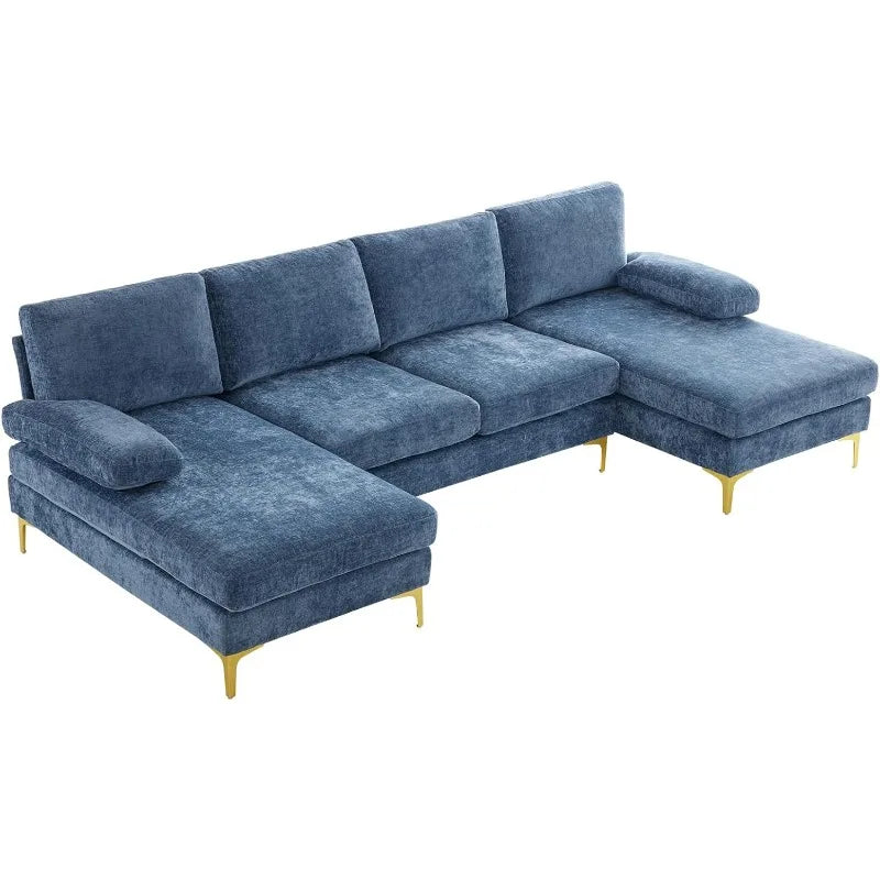 Velour Luxury Series: 4-Seater Sectional Couch w/ Double Chaise