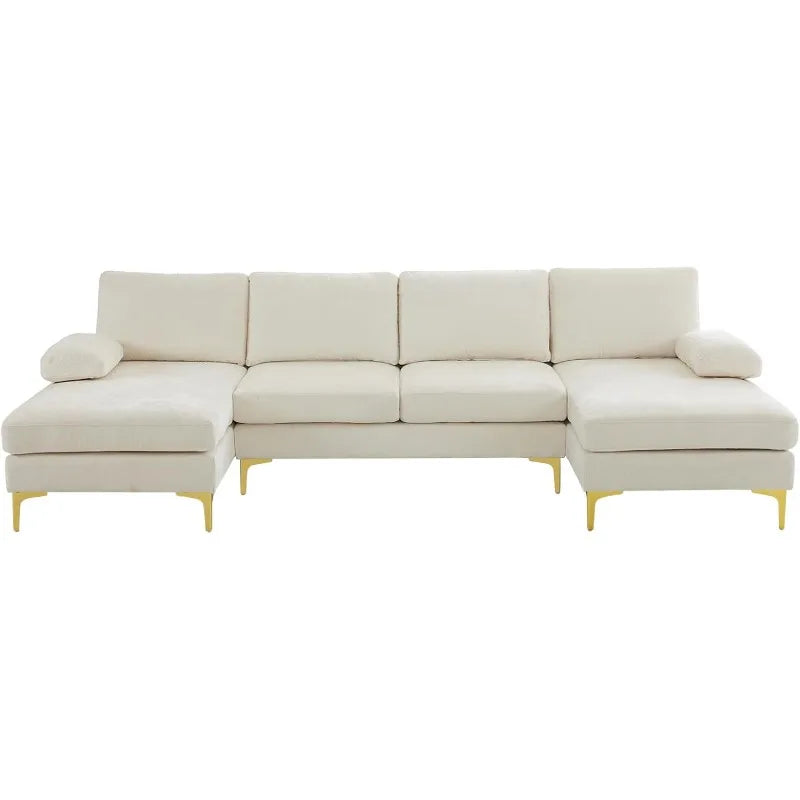 Velour Luxury Series: 4-Seater Sectional Couch w/ Double Chaise